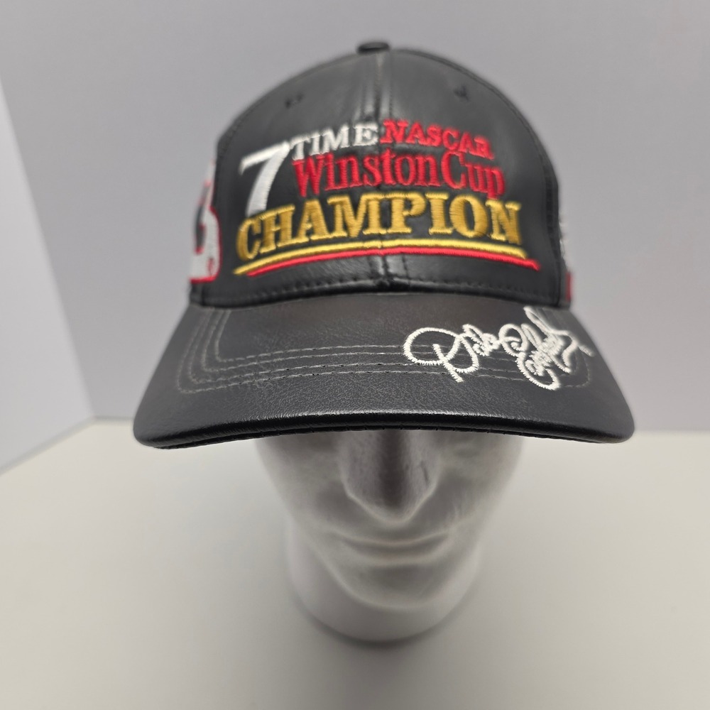 Dale Earnhardt NASCAR 7 Time Champion Leather Hat Modern Headwear Black USA Made